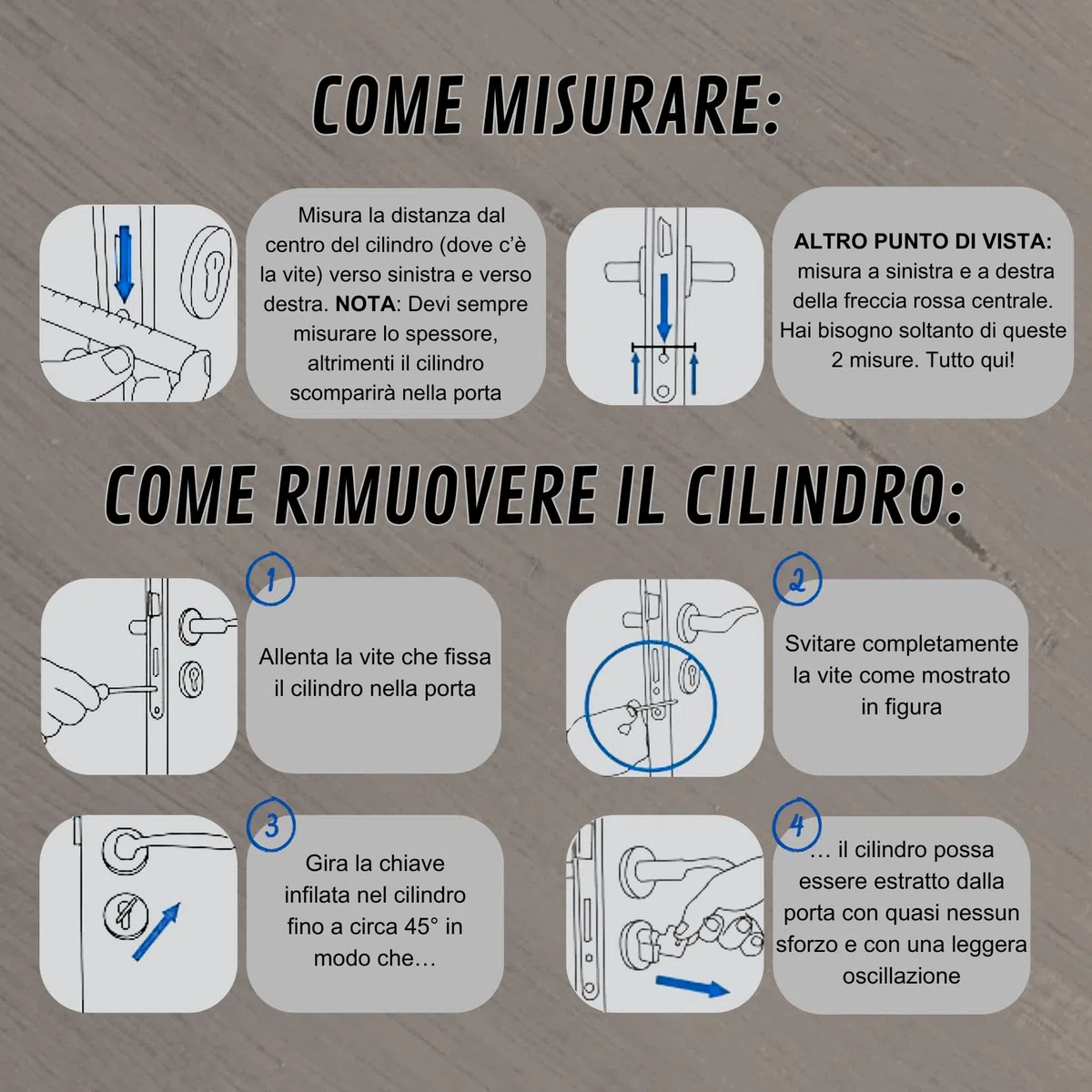 Set di 3 Cilindri con Pomello in Ottone 30/30mm con Chiave Unica, 15 Chiavi Incluse, 6 Viti, Serrature Universali per Porte e Garage, Lunghezza 60mm, Montaggio Facile