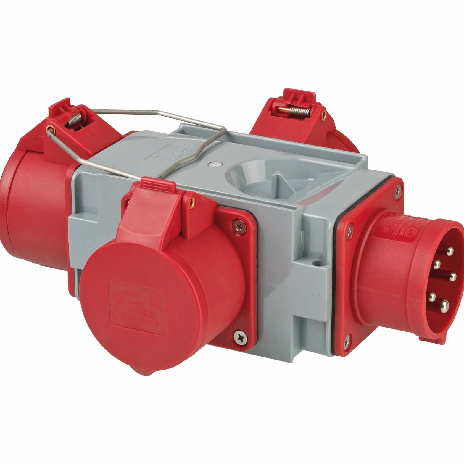 Brennenstuhl 1081640 Adattatore distributore di Corrente IP44 (1 Spina 3 Prese CEE 400 V/16 A) per Cantieri, Grigio, Rosso