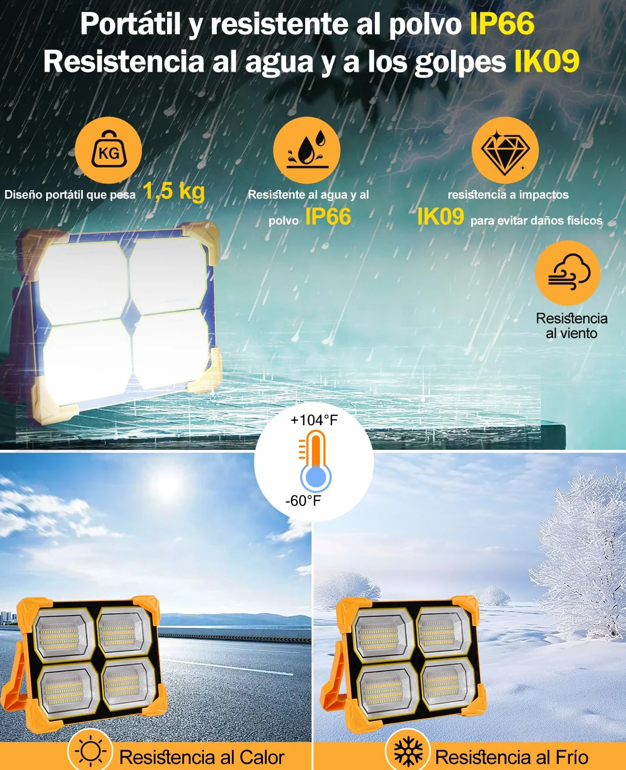 luce solare led esterno, faretto da cantiere Portatile USB 300W, lampada portatile 26000LM luce ricaricabile， faro led solare Esterno per Campeggio, Emergenza, Giardino