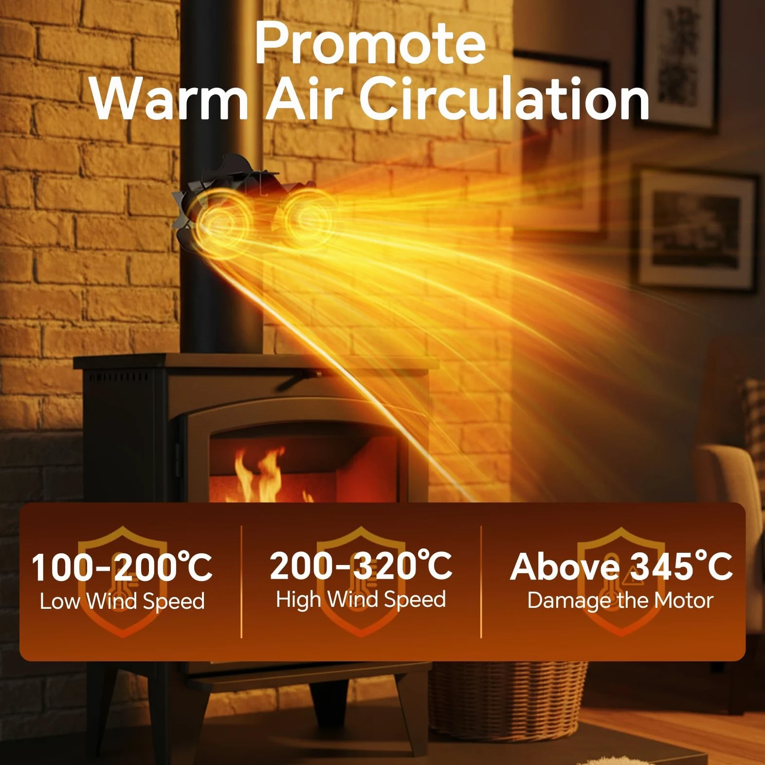 MERTTURM Ventola per Stufa da Tubo con Doppio Motore, Ventilatore Magnetico 12 Pale, Flusso D'aria più Ampio, Circolazione Silenziosa del Calore,Ventilatore Senza Elettricità per Ceppi/Vamino/Pellet