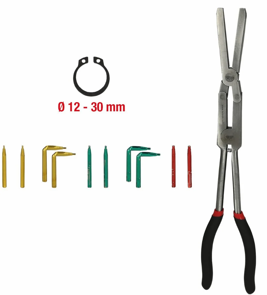 KS Tools 500.7015 Pinza di sicurezza a doppia articolazione per anelli di fissaggio esterni con punte intercambiabili