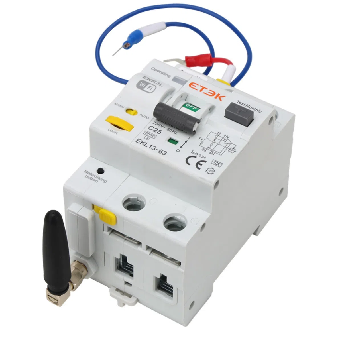 Differenziale Ricaricabile tramite WIFI - 25A 300mA - RCBO con Protezione da Sovracorrente - Superimmunizzato Classe A - Controllo Remoto tramite App Tuya