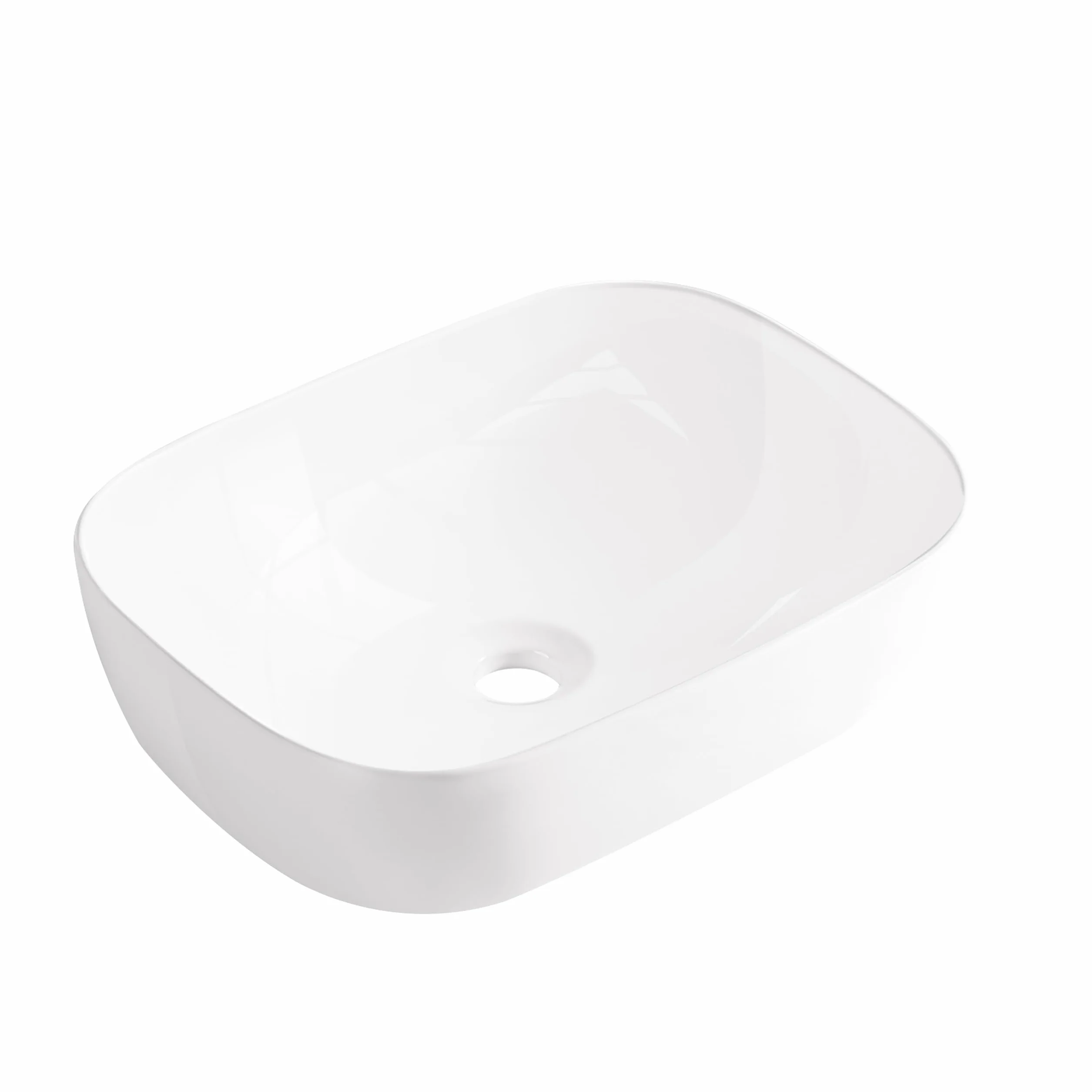 Lavabo da appoggio NINA 47x33 cm Rettangolare – Lavabo in ceramica bianca senza foro rubinetto e troppopieno – Ceramica sanitaria per bagno