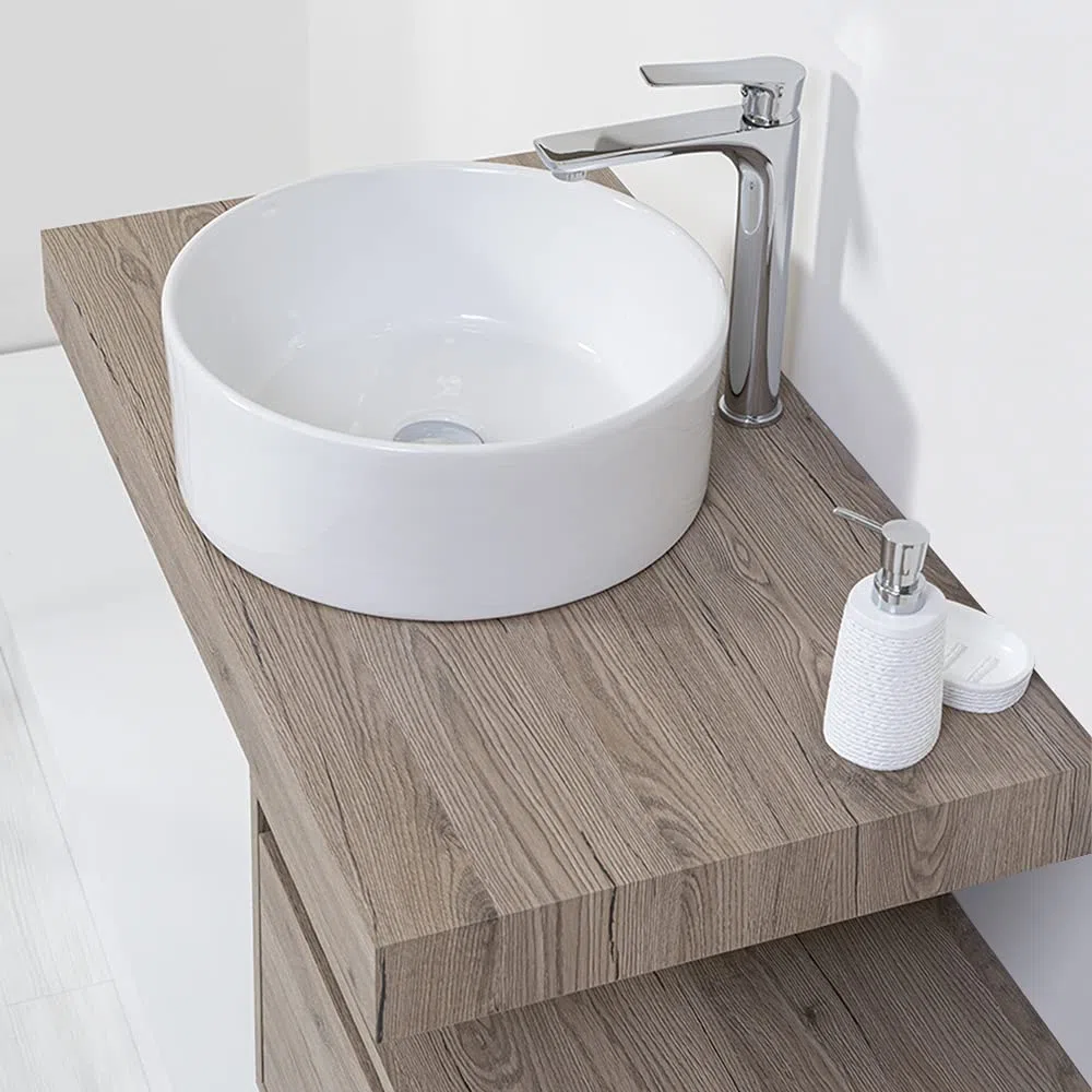 Lavandino Bagno d'Appoggio Tondo in Ceramica Diametro 40 cm Bianco Lucido