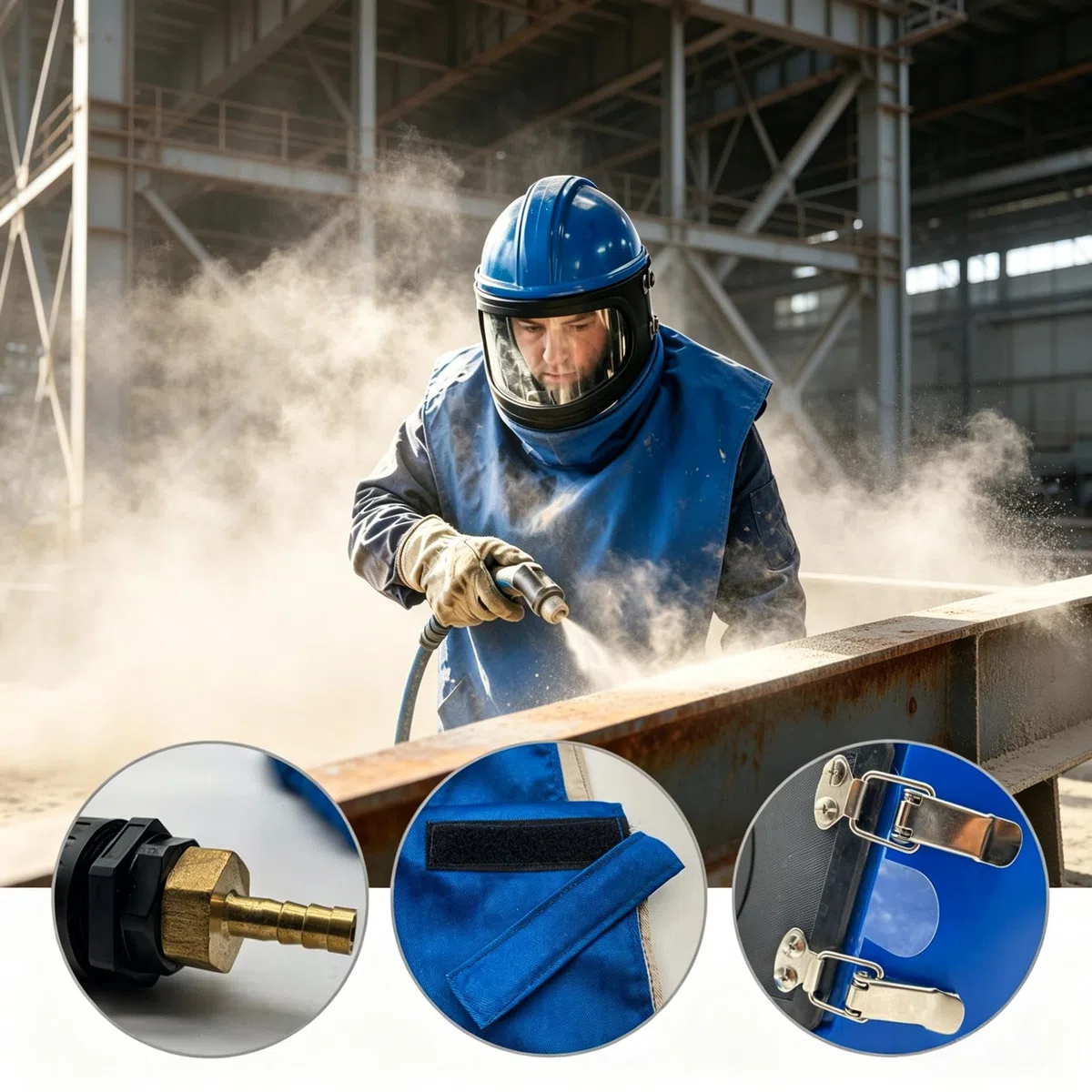 Sandblaster Casco sicuro Air Feed Sandblast Casco con spalla Protettiva Sand Blast Hood Protector per sabbiatura Dotato di un termostato Sandblaster