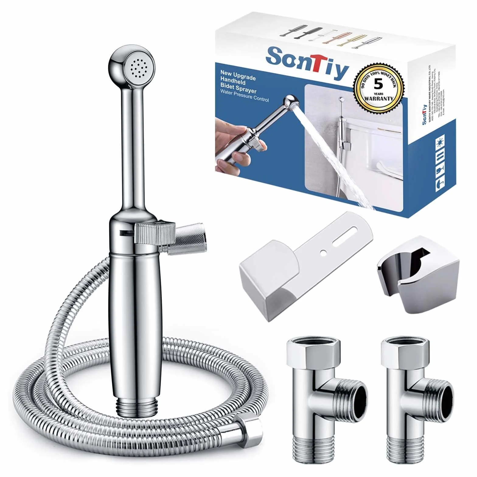 SonTiy - Set di doccetta per bidet in ottone, con pressione regolabile e supporto, per WC, igiene personale e pulizia dei pannolini