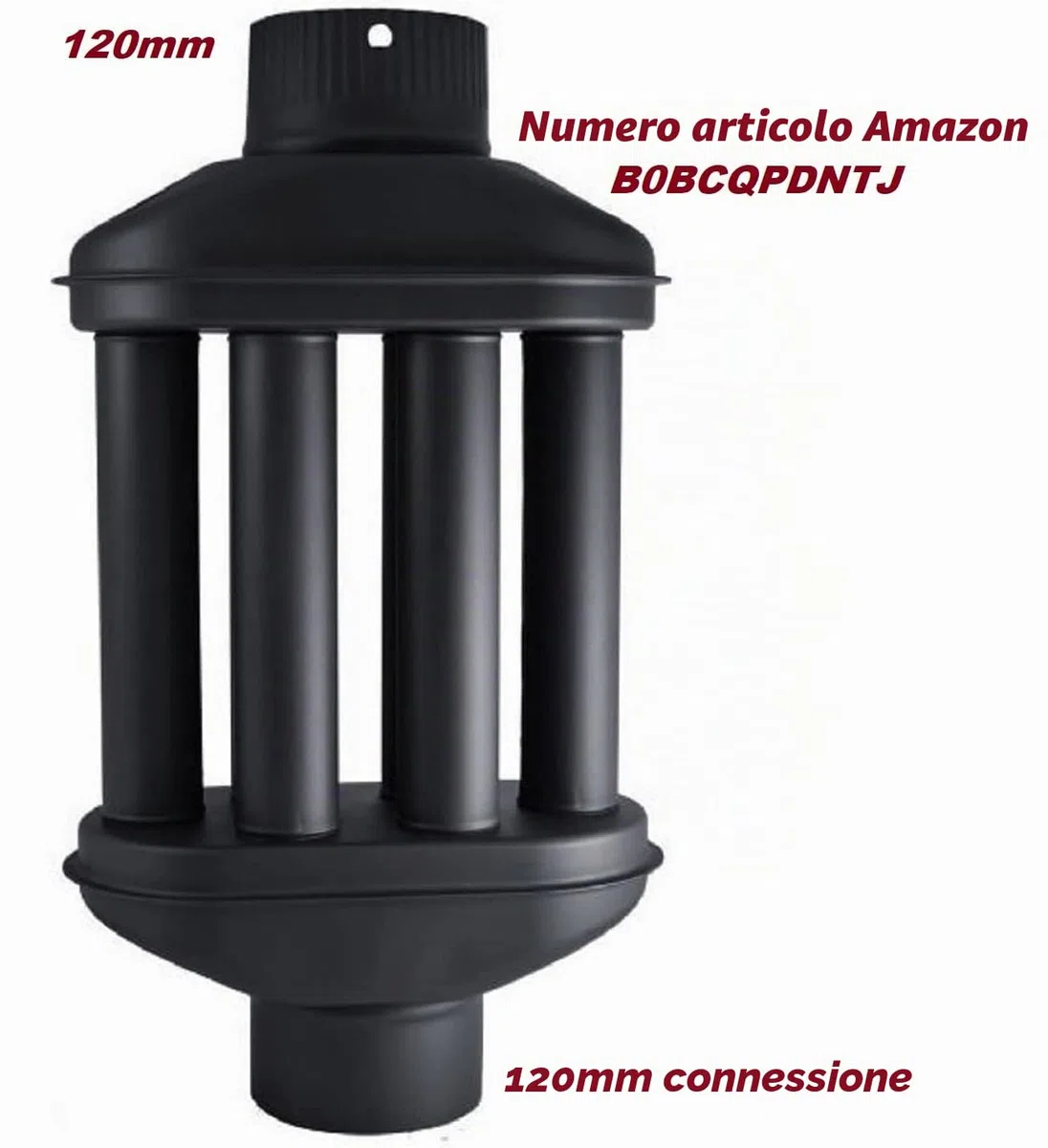 UZMAN Scambiatore di calore per camino / scambiatore di aria calda, camino per gas di scarico, scambiatore di gas di scarico nero, diametro 130 mm, 6 tubi con smorzatore