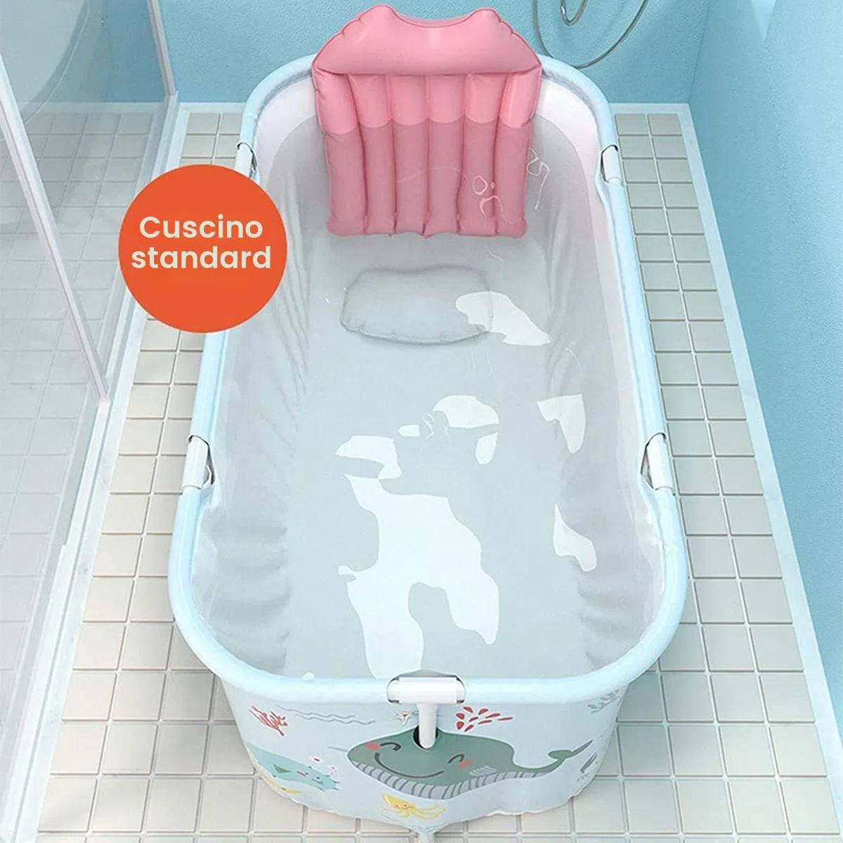 HUIPYOU Vasca da bagno portatile, pieghevole, vasca da bagno in plastica SPA, vasca da bagno extra large per adulti bambini 120 cm, blu