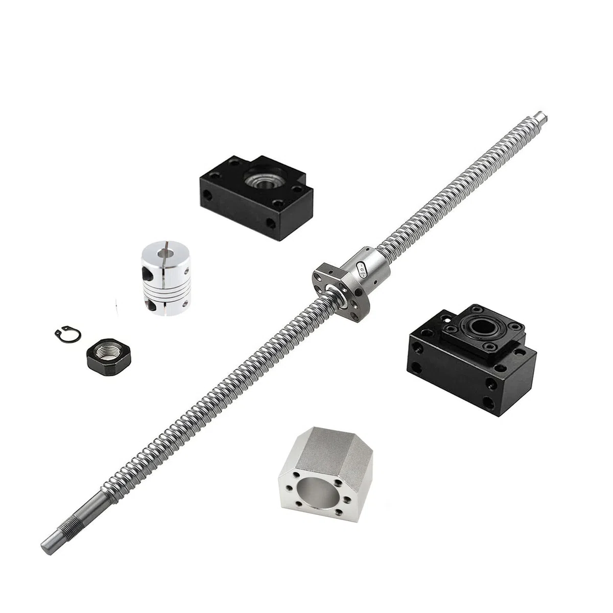 Mandrino filettato SFU1605-500 mm, in acciaio inox, guida lineare con supporto BK12/BF12, alloggiamento del dado DSG16H, dado a sfera e frizione per macchina da incisione