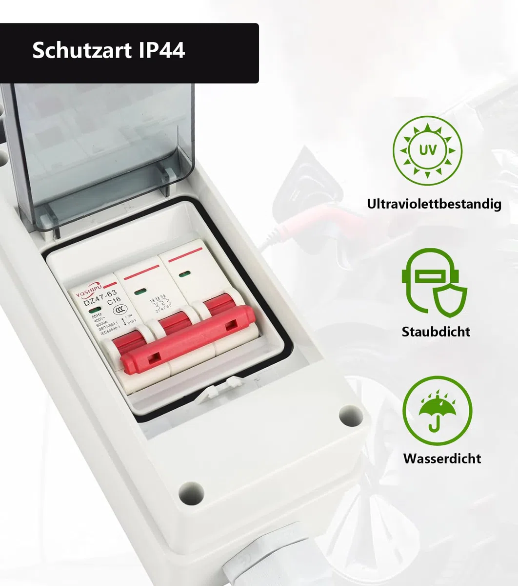 Pesante Adattatore CEE 32A a 16A nterruttore automatico, cavo di prolunga di accoppiamento a 5pin 400V in rame puro, IP44, adattatore CEE 16a per roulotte, camper, cantieri edili
