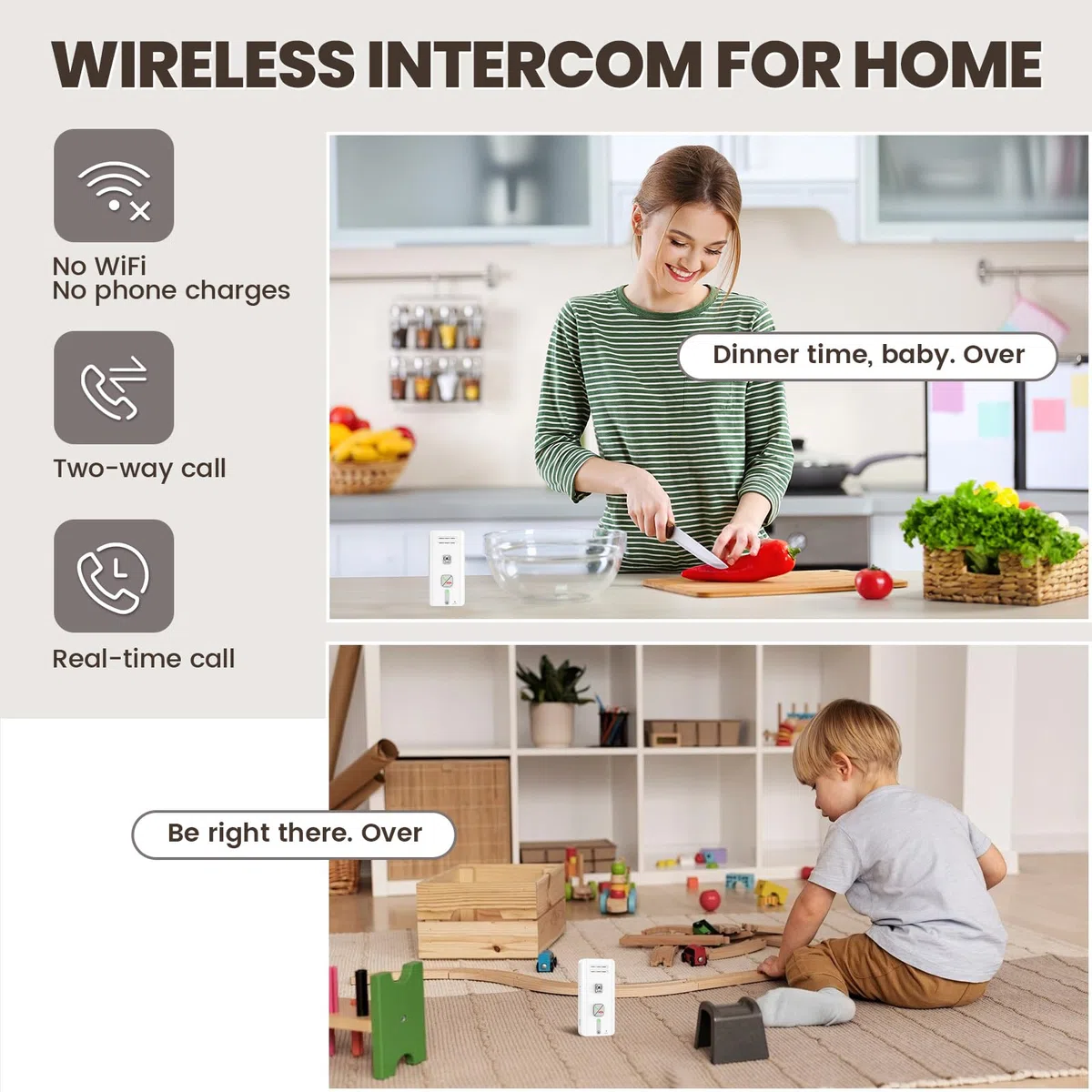 Citofono radio senza fili, interfono a 2 vie, sistema intercom wireless per casa, portata 500 m, allarme SOS per anziani, comunicazione in tempo reale (bianco)