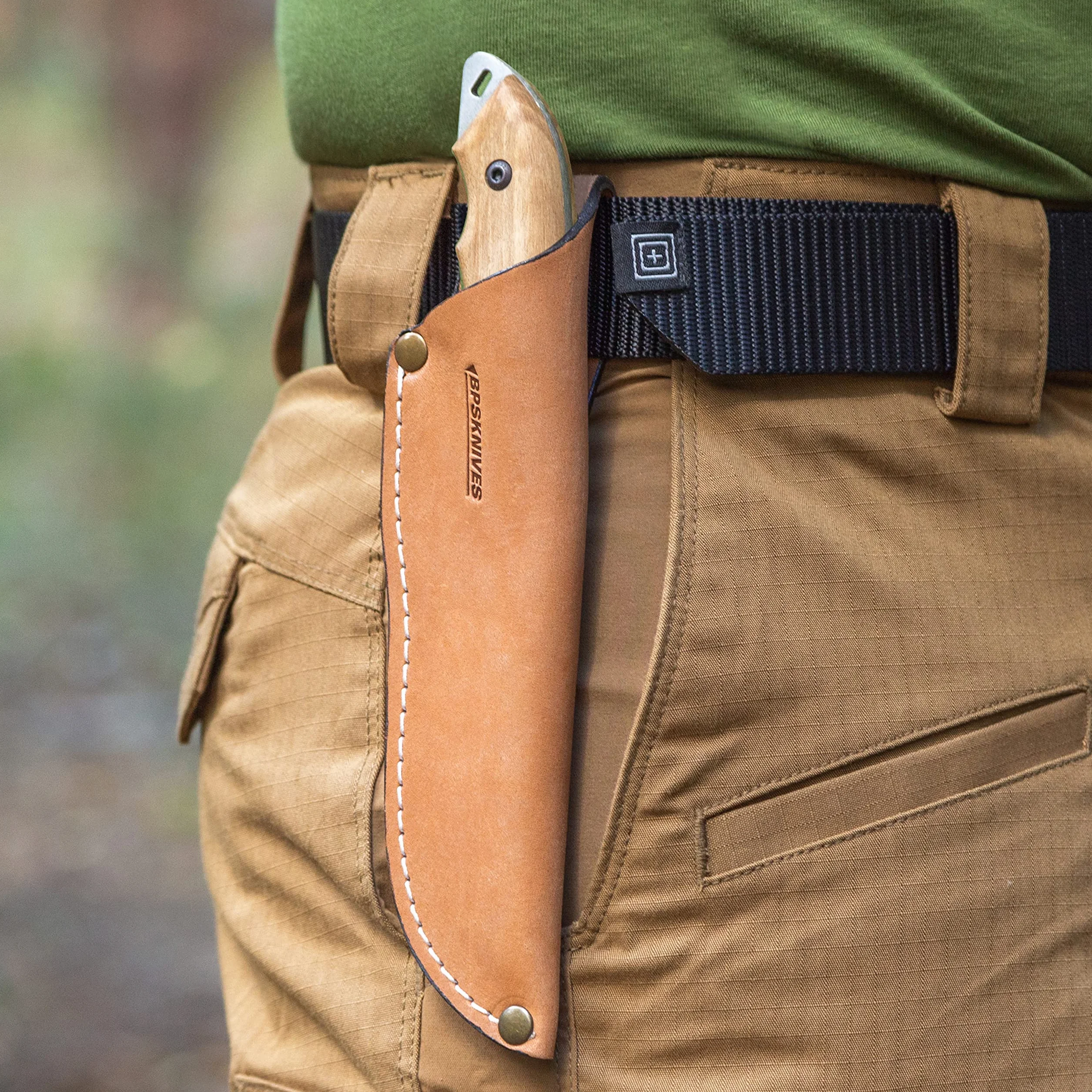 BPSKNIVES HK4 CSH - Coltello in acciaio al carbonio a lama fissa - Coltello da campeggio sopravvivenza campo artigianali con manico in legno e Full-Tang con fodero in cuoio