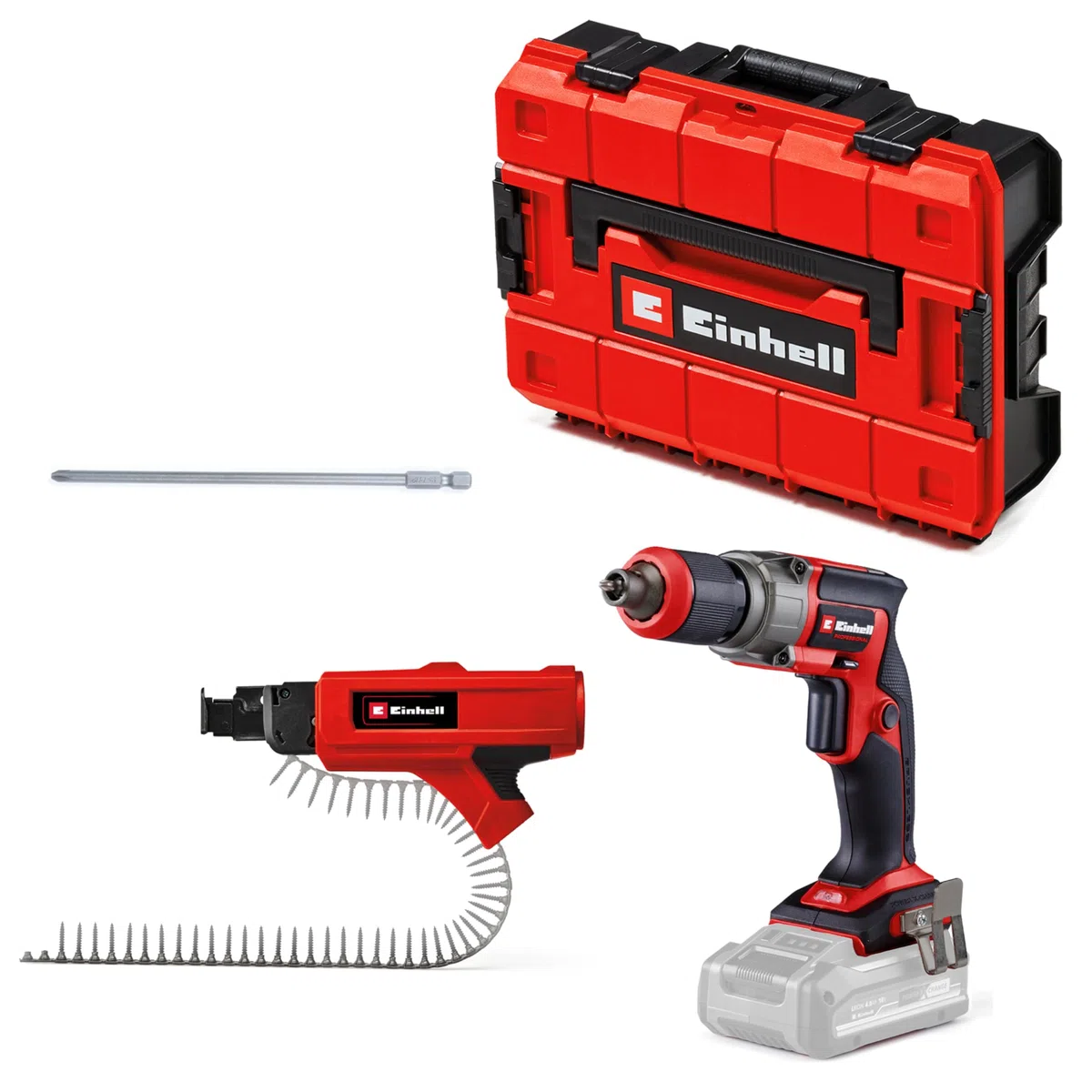 Avvitatore per cartongesso Einhell Professional TP-DY 18 Li BL + caricatore Power X-Change (18 V, Brushless, arresto di profondità, esercizio in continuo, incluse 2 punte, E-Case, batteria esclusa)