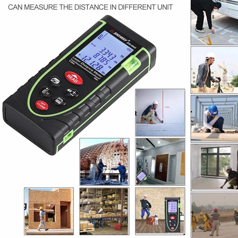 Distanziometro digitale portatile Range Finder 1 mm fino a 40/60/80/100 m con ampio display LCD di retroilluminazione e livella a bolla per interni ed esterni (40 m)