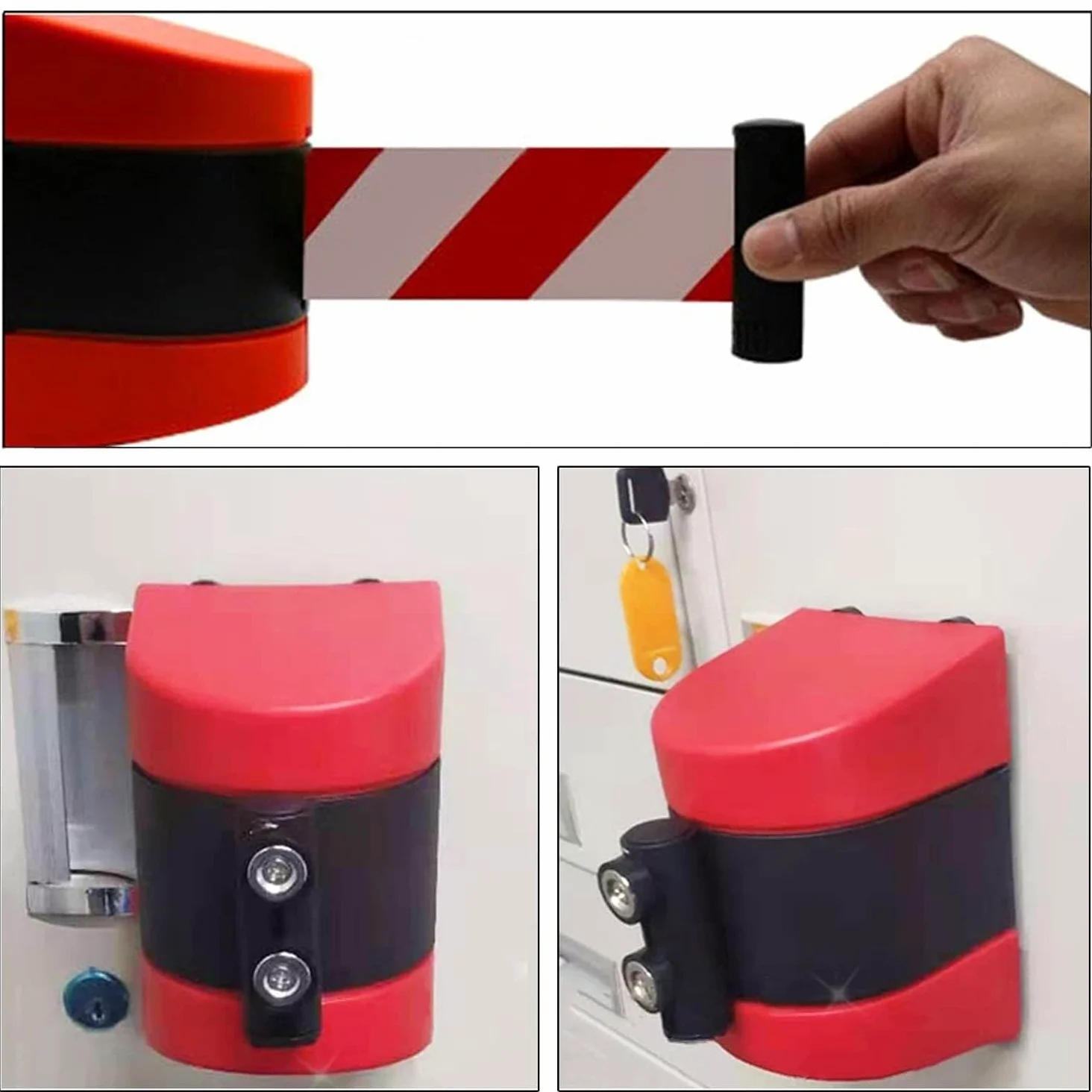 Barriera Magnetica per Cintura Retrattile montata a Parete, Nastro barriera barriera per Cintura Retrattile di Sicurezza montata a Parete, Striscia Rossa/Bianca(10m/32ft)