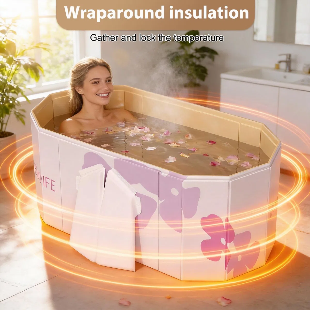 Vasca da bagno pieghevole per adulti – Vasca da bagno indipendente portatile, ideale per SPA a casa, all'aperto e per la famiglia 120 x 52 x 45 cm (bianco)