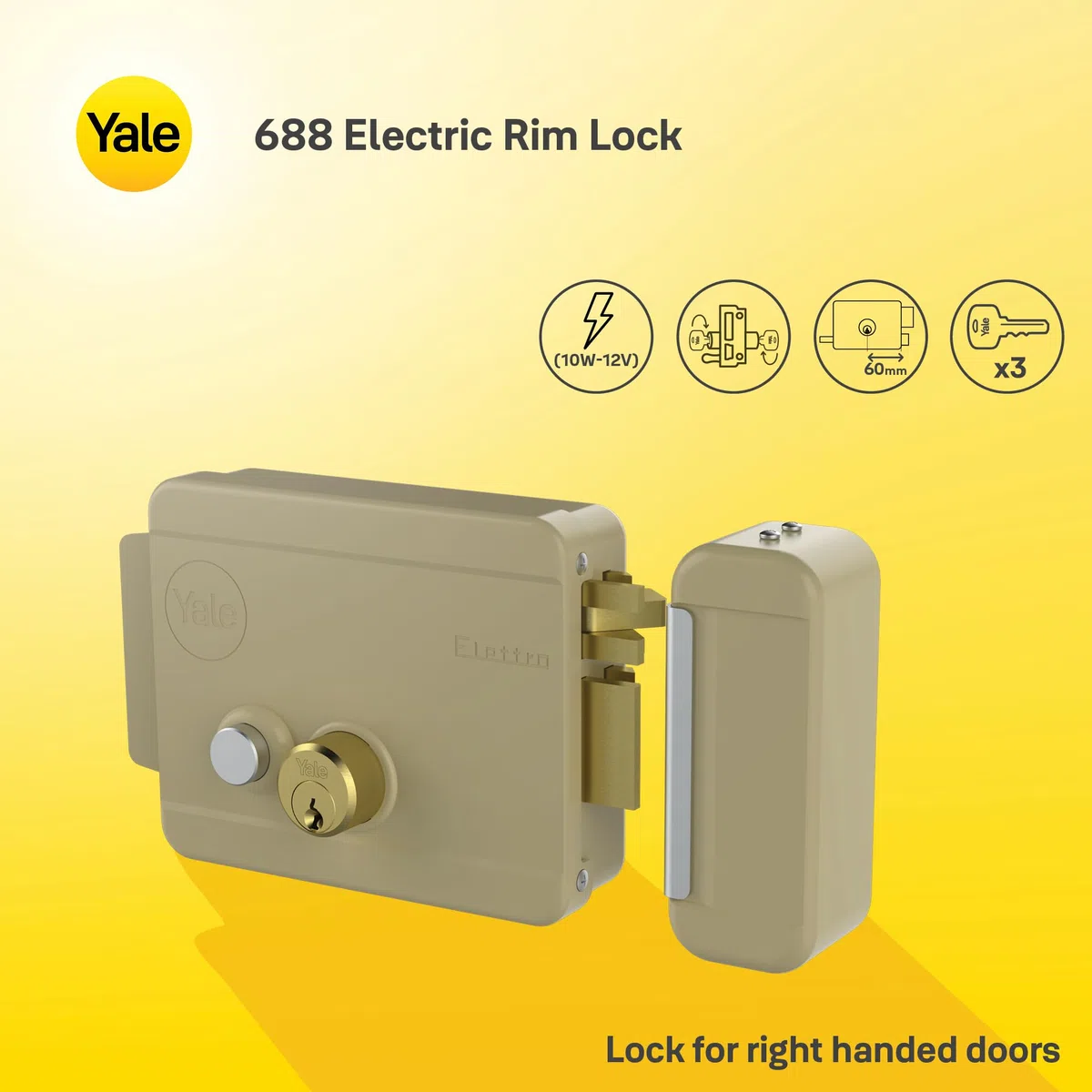 YALE Serratura elettrica da applicare Y68800601, Destra C/K e pulsante, in acciaio verniciato, apertura con chiave e con impulso elettrico a pulsante