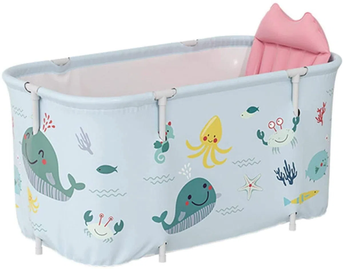 HUIPYOU Vasca da bagno portatile, pieghevole, vasca da bagno in plastica SPA, vasca da bagno extra large per adulti bambini 120 cm, blu