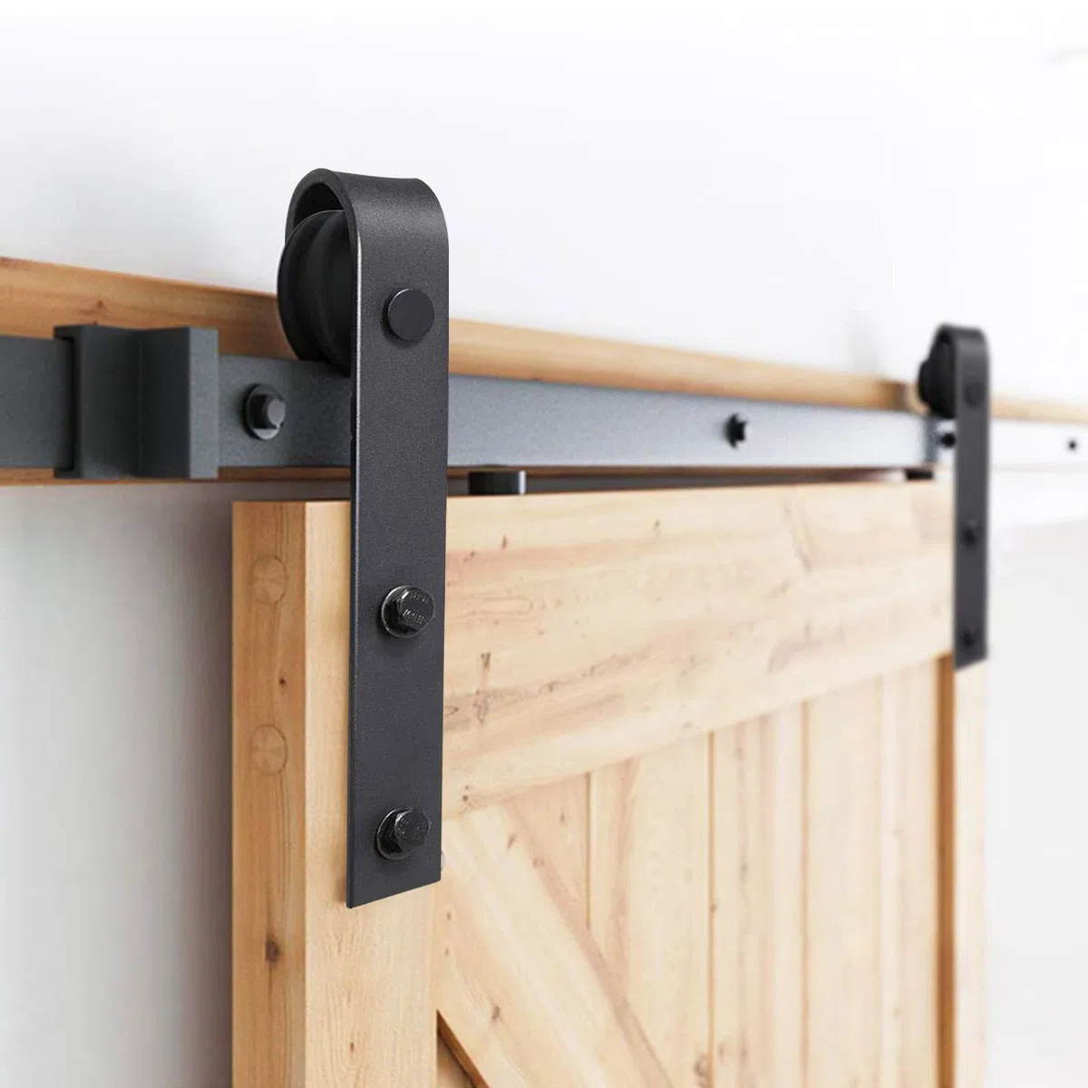 Set di accessori per porta scorrevole in legno, con ruote e guide scorrevoli, accessori in acciaio al carbonio nero, 200 cm