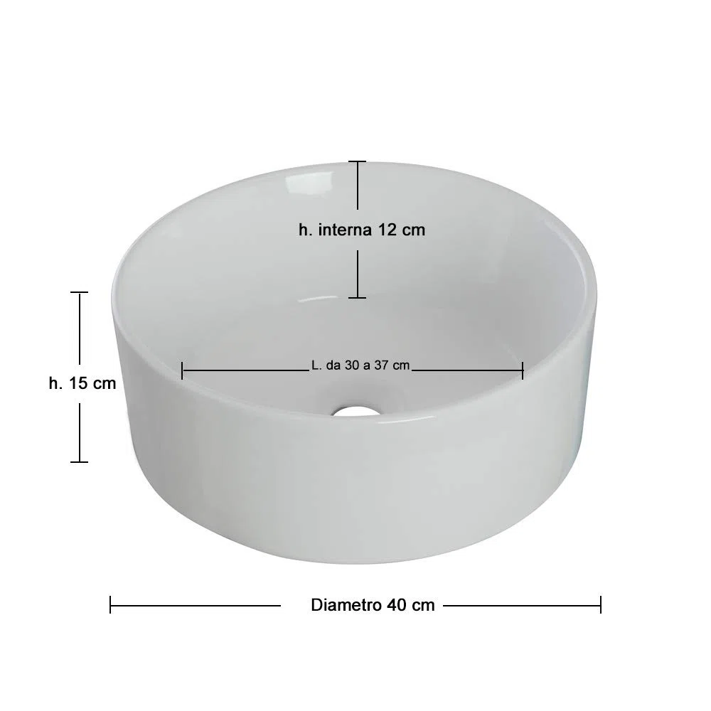 Lavandino Bagno d'Appoggio Tondo in Ceramica Diametro 40 cm Bianco Lucido