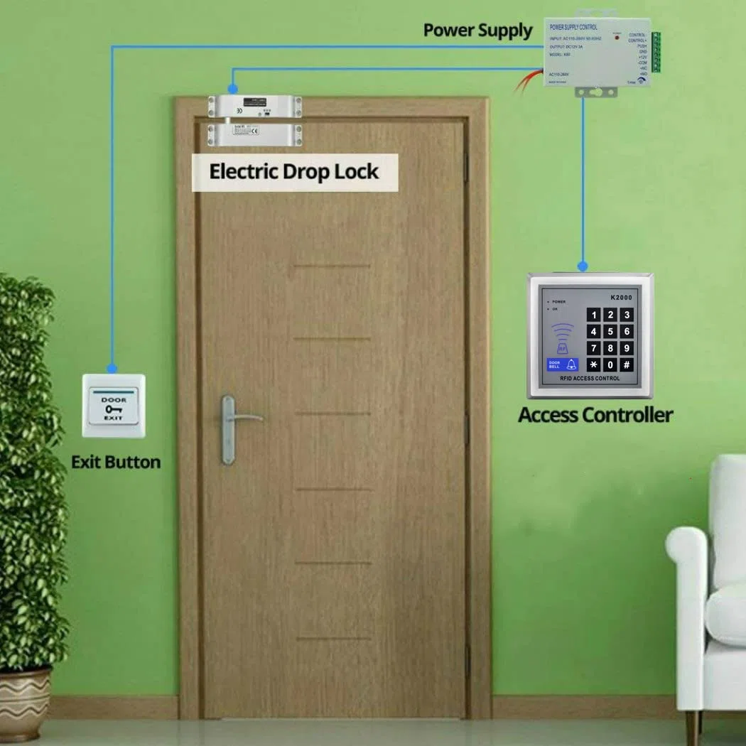 YAVIS Completo set RFID porta accesso controllo sistema kit + serratura a bullone elettrico + 110-240 V AC 12 V DC 3 A 36 W Power Supply + prossimità porta tastierino numerico 10 + Bottoni EXIT