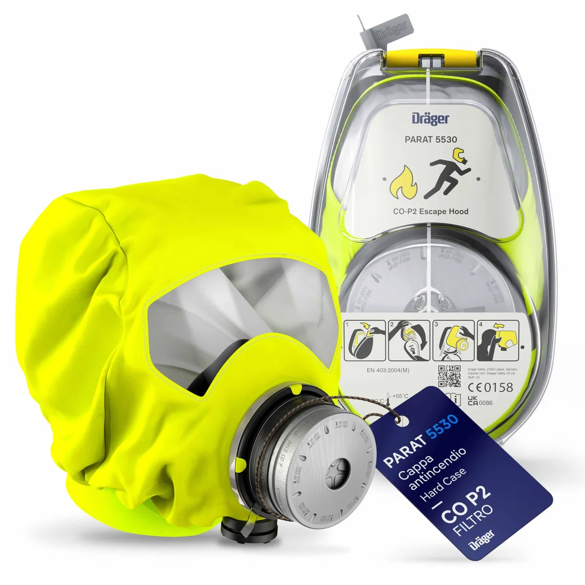 Dräger Parat 5530 cappuccio di emergenza in un robusto Hard Case | Efficace cappuccio di salvataggio per la protezione contro i gas tossici, il monossido di carbonio (CO)