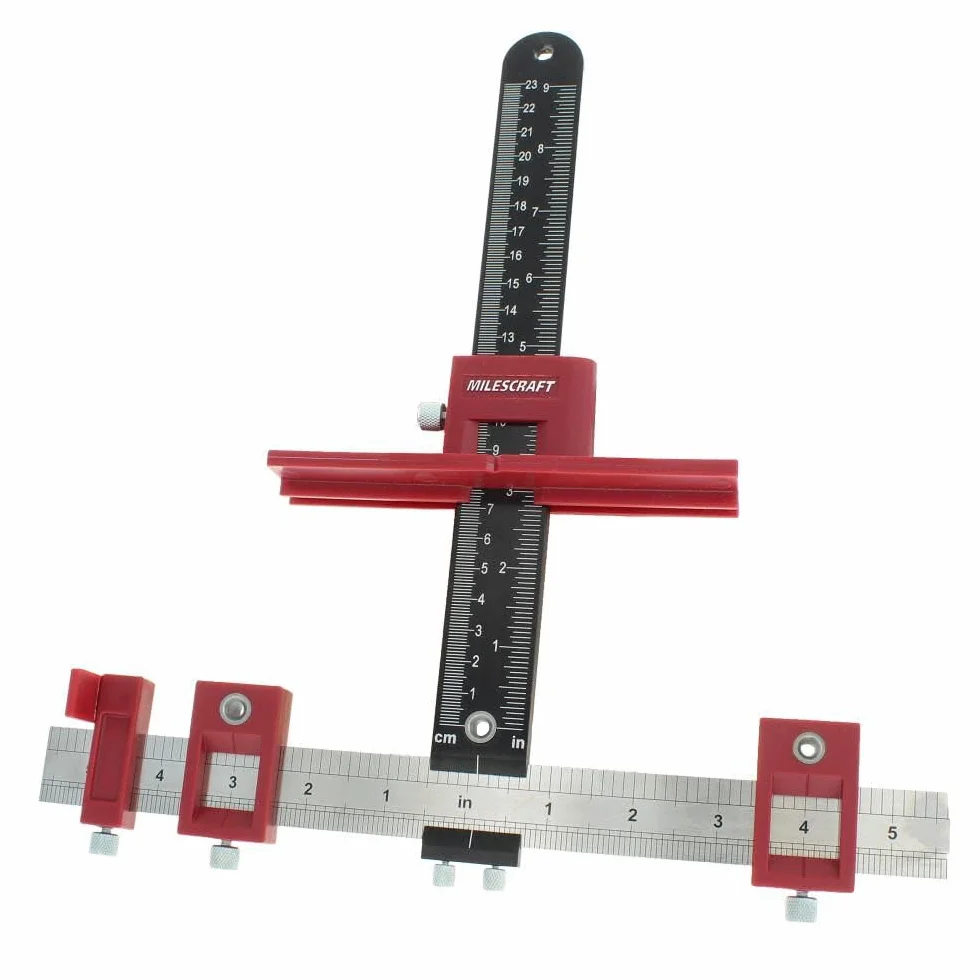 Milescraft 1340 Hardware Jig - Guida per trapano regolabile per installare rapidamente maniglie di armadio/cassetto, manopole e tiri. Modello hardware per armadietti, maschera guida foratura legno,