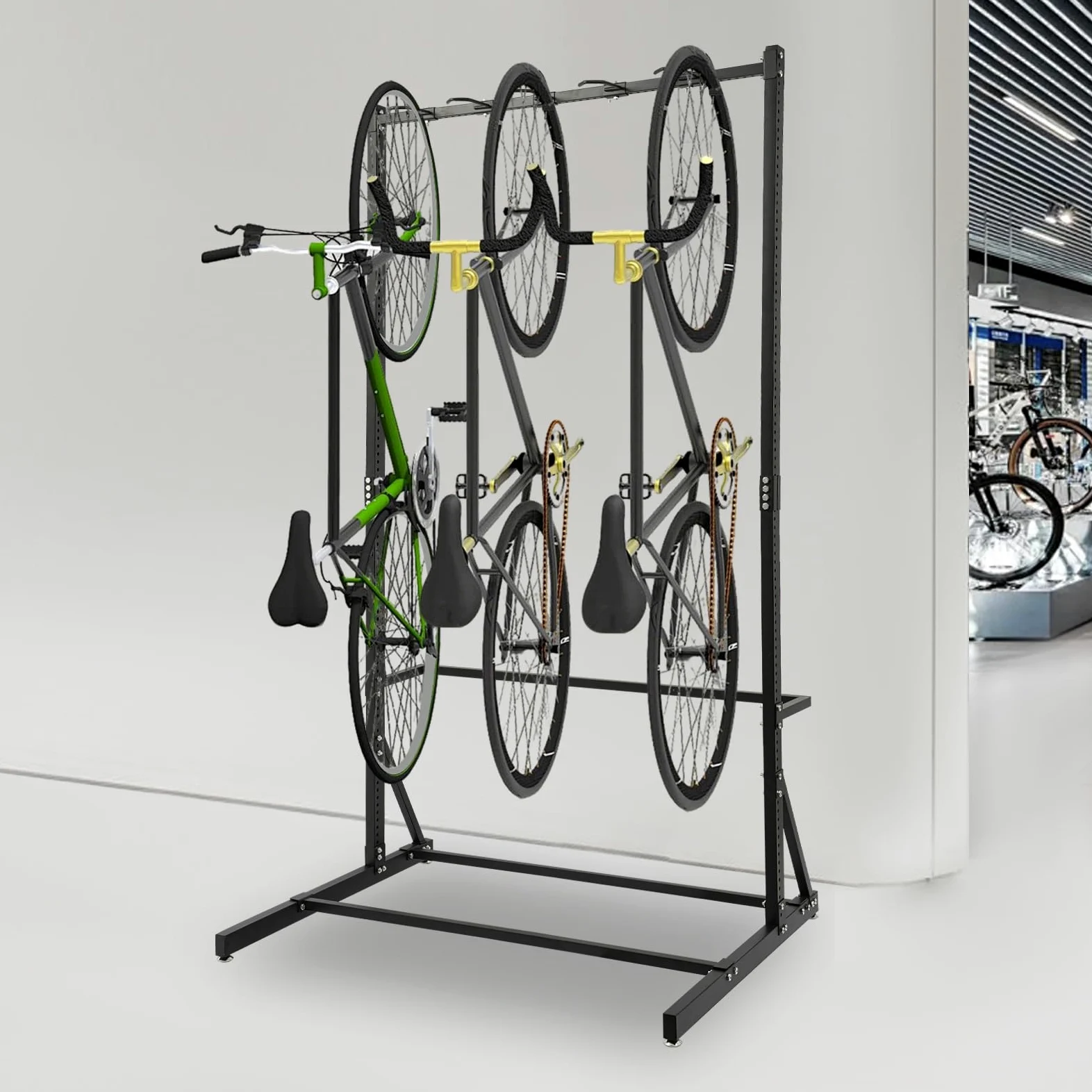Supporto indipendente per 5 biciclette, porta bici verticale, organizer per biciclette, per garage, officine e negozi di biciclette, capacità di carico 150 kg