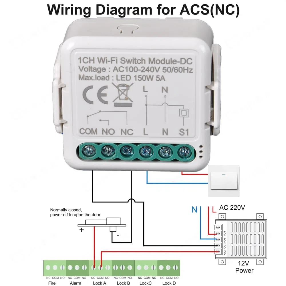 Yueyang Interruttore Intelligente WiFi Relè Wireless 1 Canale DC 12/24V AC 100-240V, Modalità Jog/Blocco, APP Tuya/SmartLife Telecomando, Contatto a Secco, Funziona con Alexa Google