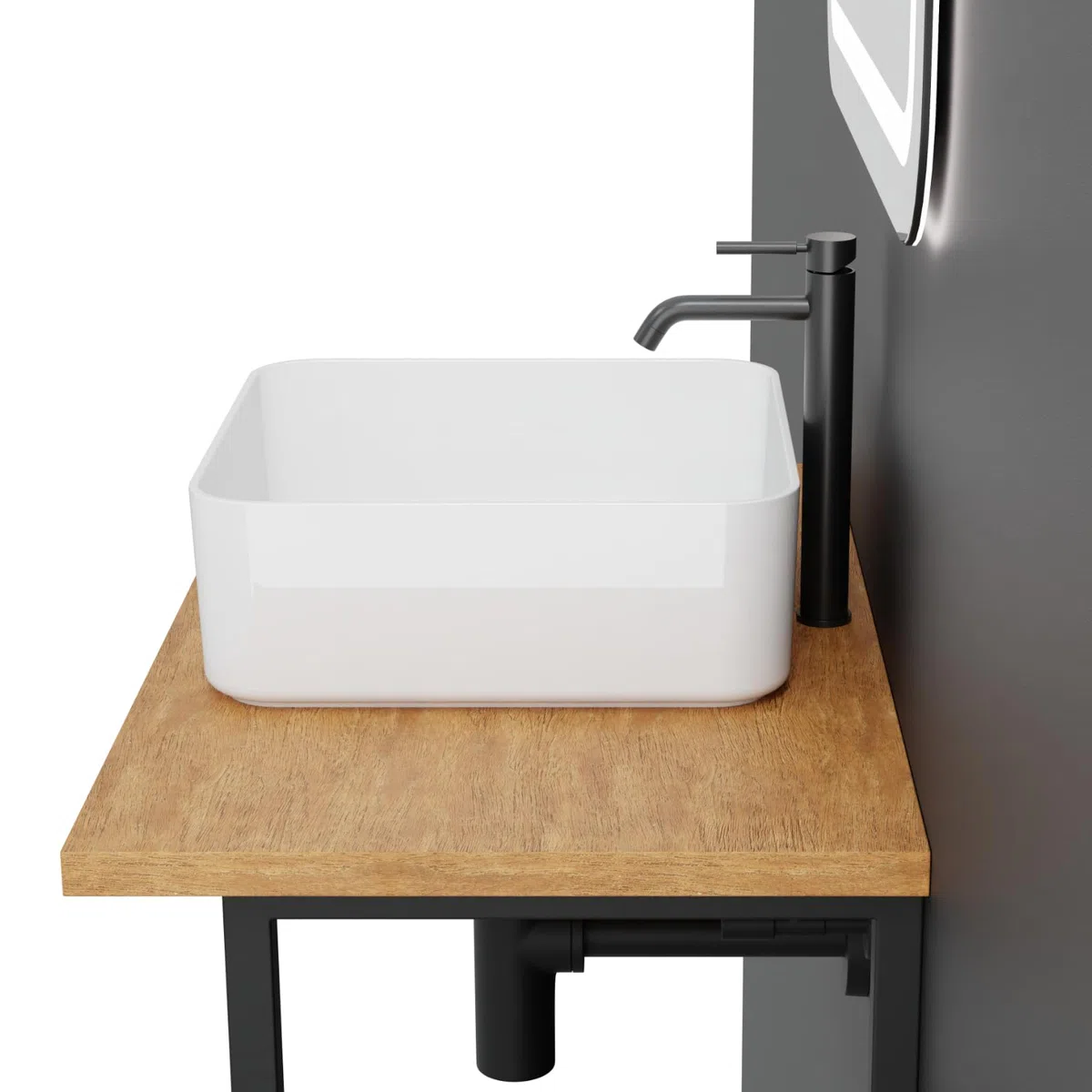 HAGO 24 | Lavabo in ceramica | quadrato 39 x 39 cm | bianco | angoli arrotondati | bordo stretto | Lavabo da appoggio | Ceramica | Antigraffio | Attacco standard