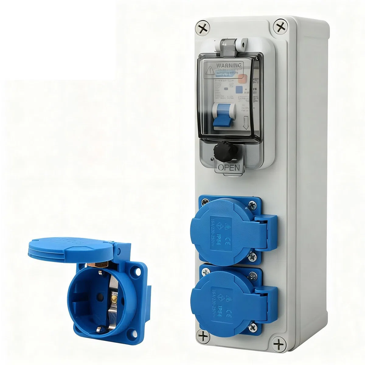 Quadro Elettrico da Cantiere 16A, Magnetotermico 250V 2P Quadri Elettrici da Esterno con Interruttore fi Impermeabile IP54 Presa Esterna per Giardini di Fabbriche Interne ed Esterne