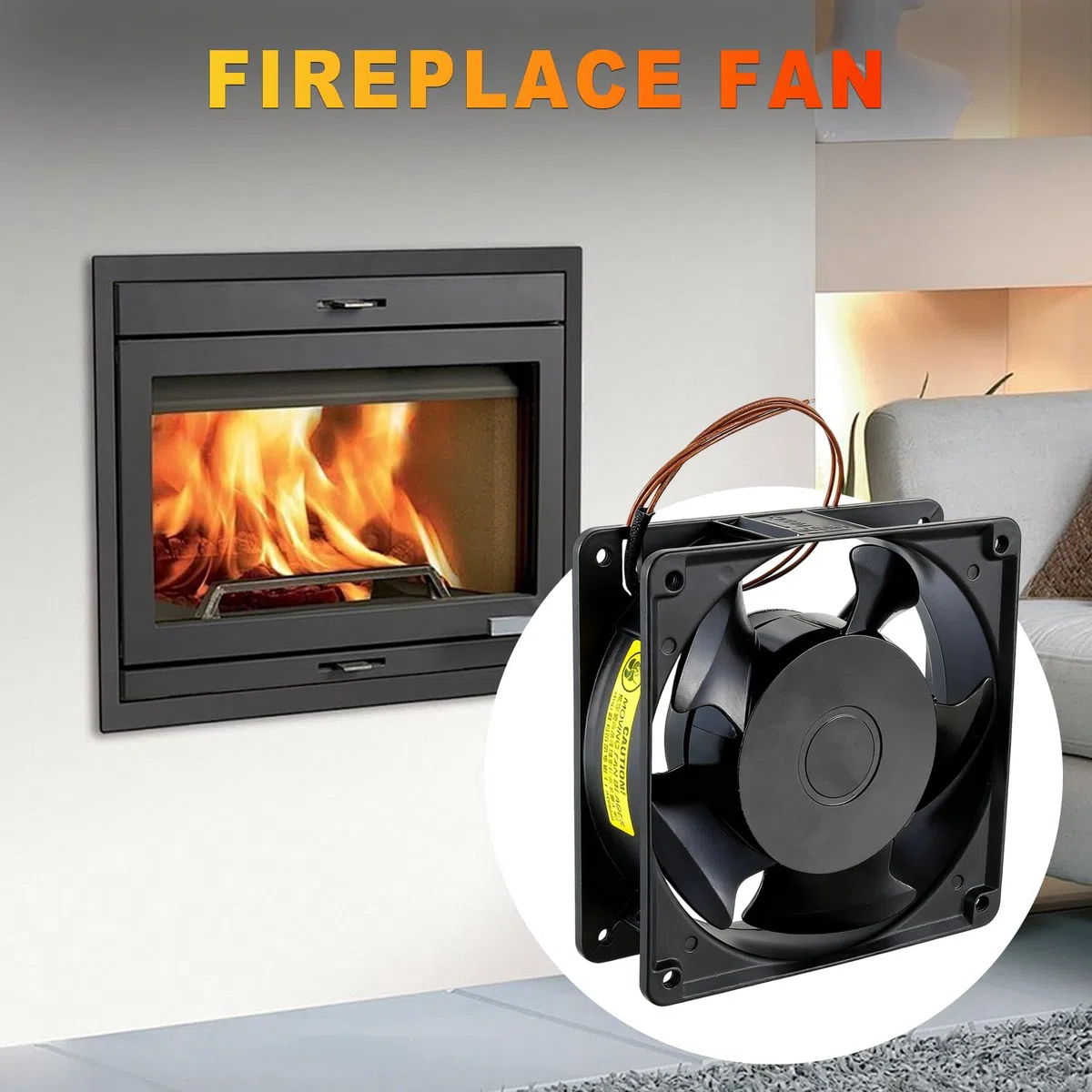 Ventola assiale inseribile 120 x 120 x 38 mm, ventola alimentata a calore, ad alta temperatura, per cassetta camino, di pale metalliche, ecologica