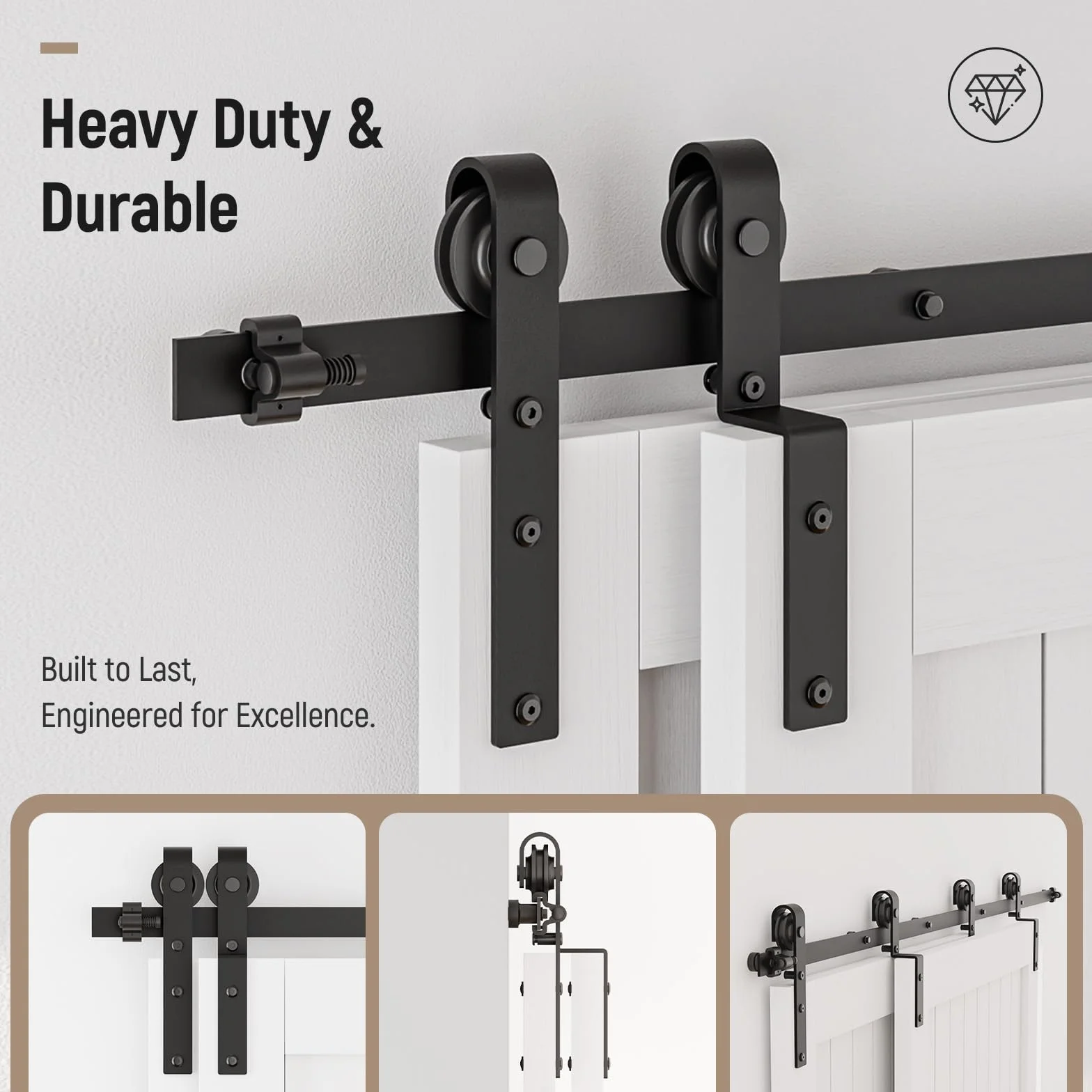 5.5FT/173CM Binario per Porta Scorrevole per Bypass Doppie Porte Facile da Installare, Nero Forma J