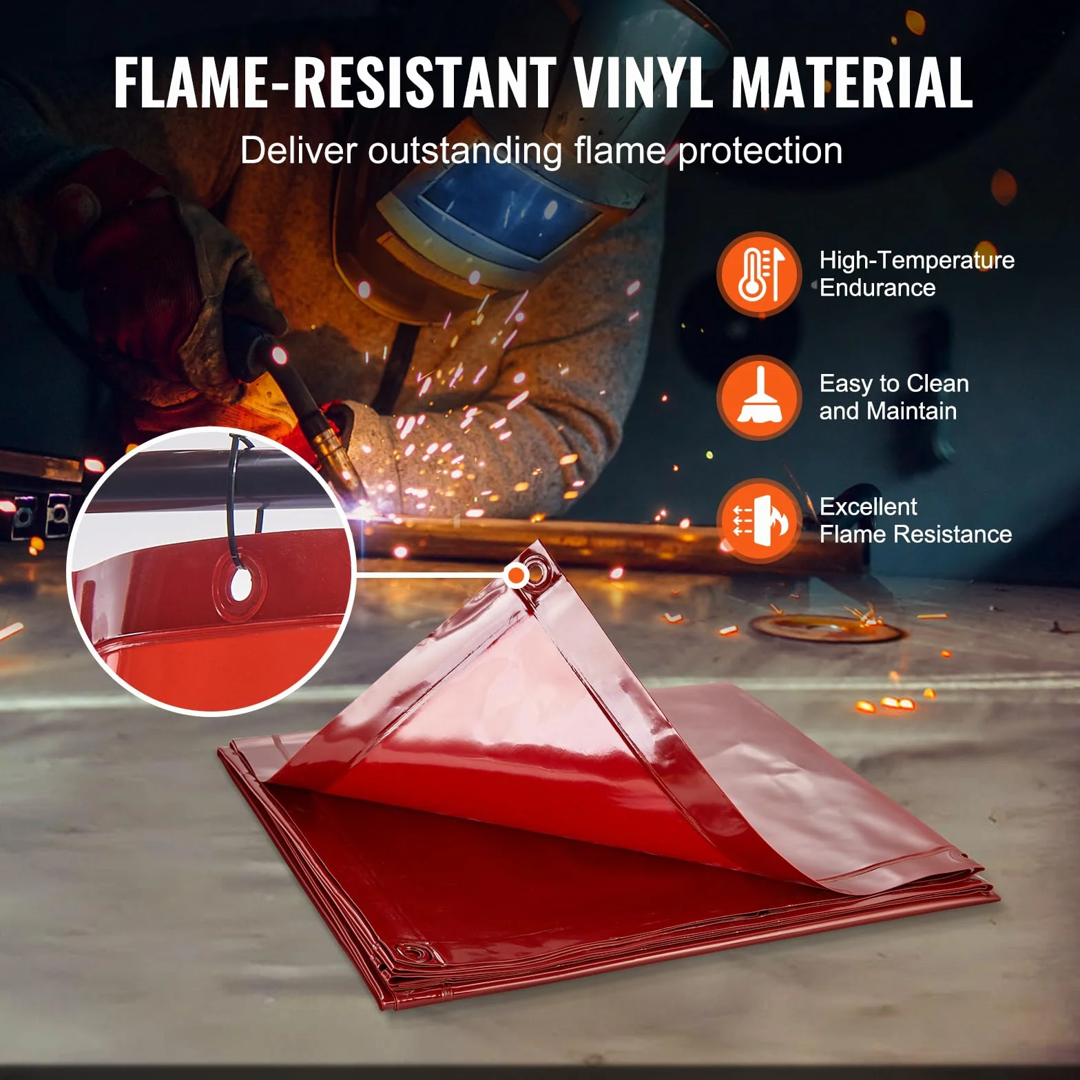 VEVOR Tenda per Saldatura 1,8x1,8m Tenda di Protezione per Saldatura in Vinile Ignifugo, Parete di Protezione per Saldatura con 4 Ruote Girevoli Coperta per Saldatura con Protezione UV Colore Rosso
