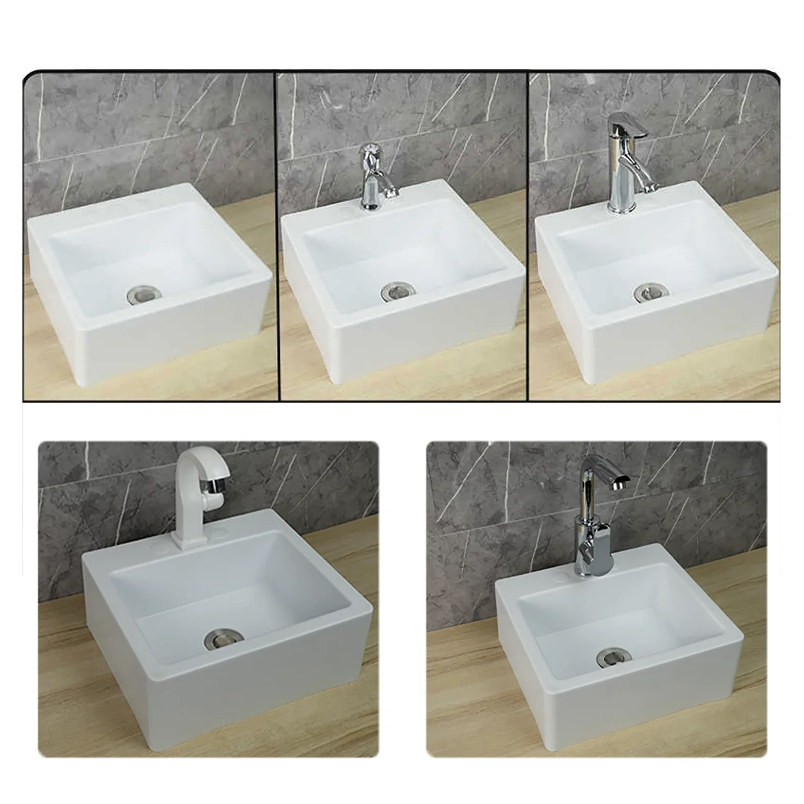 Bianco Lavello Quadrata, 33.5x29x13cm/13x11.4x5inch Lavatoio Lavapanni Monoblocco in Resina PP, Lavello Angolare da Bagno per Lavanderia Garage Bagno Guardaroba WC 75cm Conduttura Fognaria