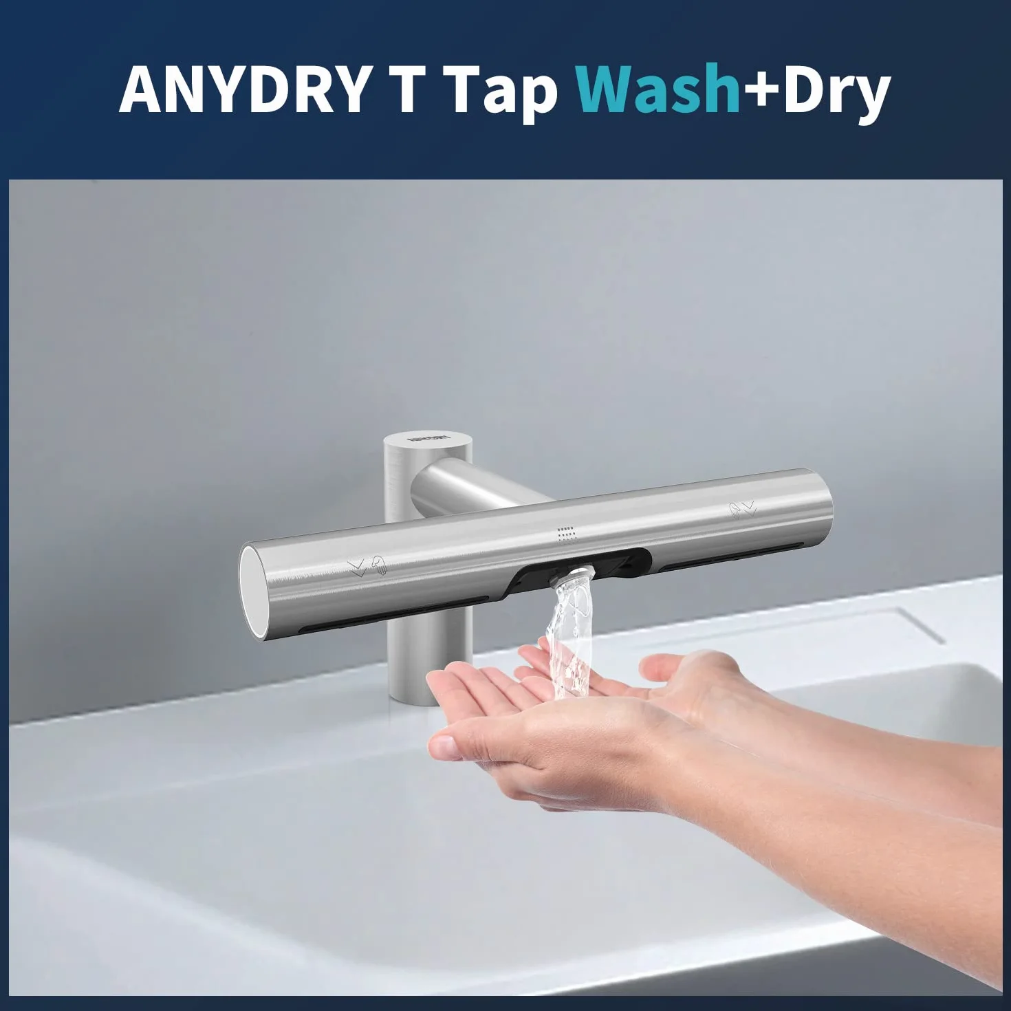 anydry 7120 Rubinetto per Asciuga Mani Lavaggio e Asciugatura Automatici in Un Rubinetto per Asciuga Mani Spazzolato