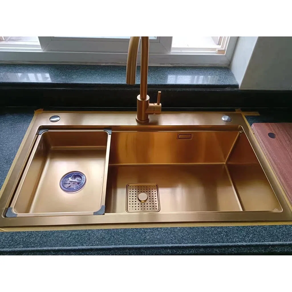 Arredamento per La Casa Lavelli da Cucina in Acciaio Inox Lavelli da Bar A Fessura Singola da Incasso O Sottotop con Gruppo di Scarico Piscina per Lavaggio,Gold-80x46x22cm