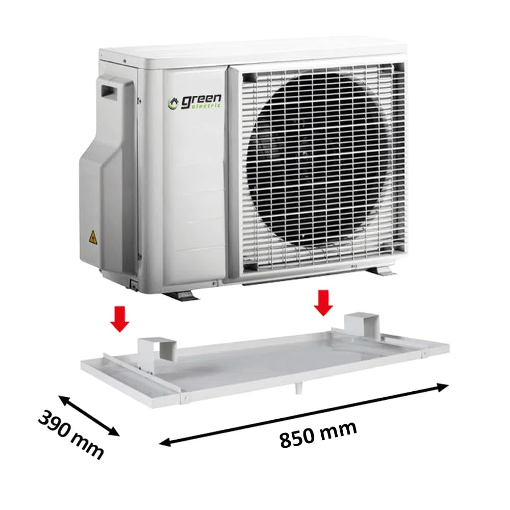 3S SuperSamaStore Bacinella Raccogli Condensa per Climatizzatore Esterno | S-097-71 – Vaschetta Universale con Foro Scarico e Staffe, Lamiera Zincata, 39 x 85 cm, Grigio Ral 9002