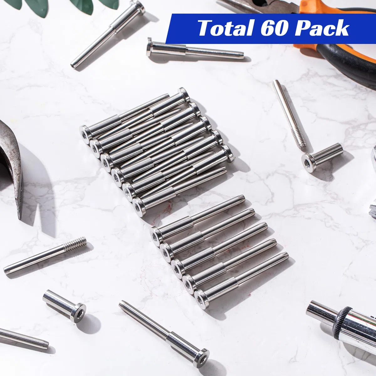 Blulu Kit di 60 cavi invisibili, in acciaio inox T316, ricevitore invisibile da 0,3 cm e estremità a perno a pressare, tenditore da 1/8" per pali in legno/metallo, hardware (argento)