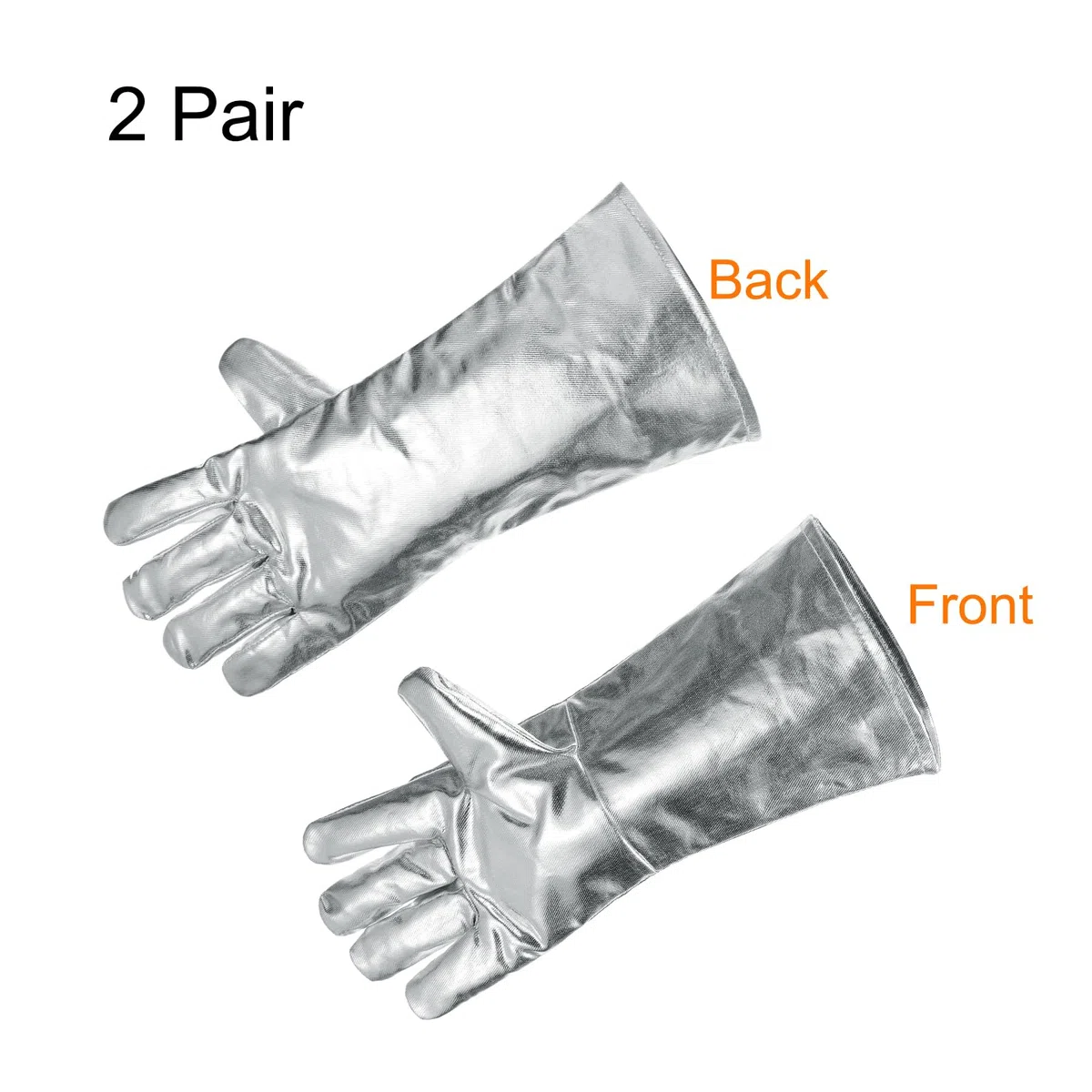 QUARKZMAN 2 Coppie di Guanti da Saldatura Aluminizzati A333-1 16" Guanti da Barbecue Resistenti al Fuoco e al Calore con Maniche Lunghe per Saldatura Camino Forno Cottura Giardino