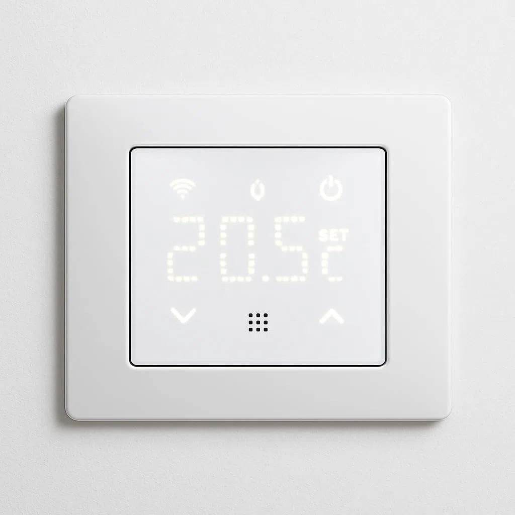termostato da incasso modulo programmabile 2P 240V display touch retroilluminato colore bianco compatibile su supporti Bticino Matix