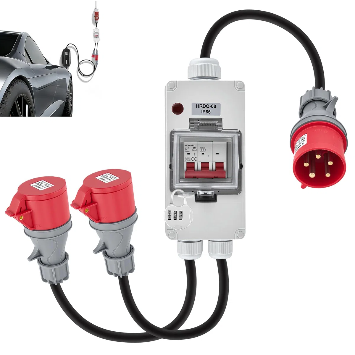 Adattatore di alimentazione CEE 32A a 16A X2 con interruttore, rame puro 5 pin 400V 1,5M Accoppiamento IP44 Distributore di alimentazione robusto, per l'industria del Camping-car Caravana, officine
