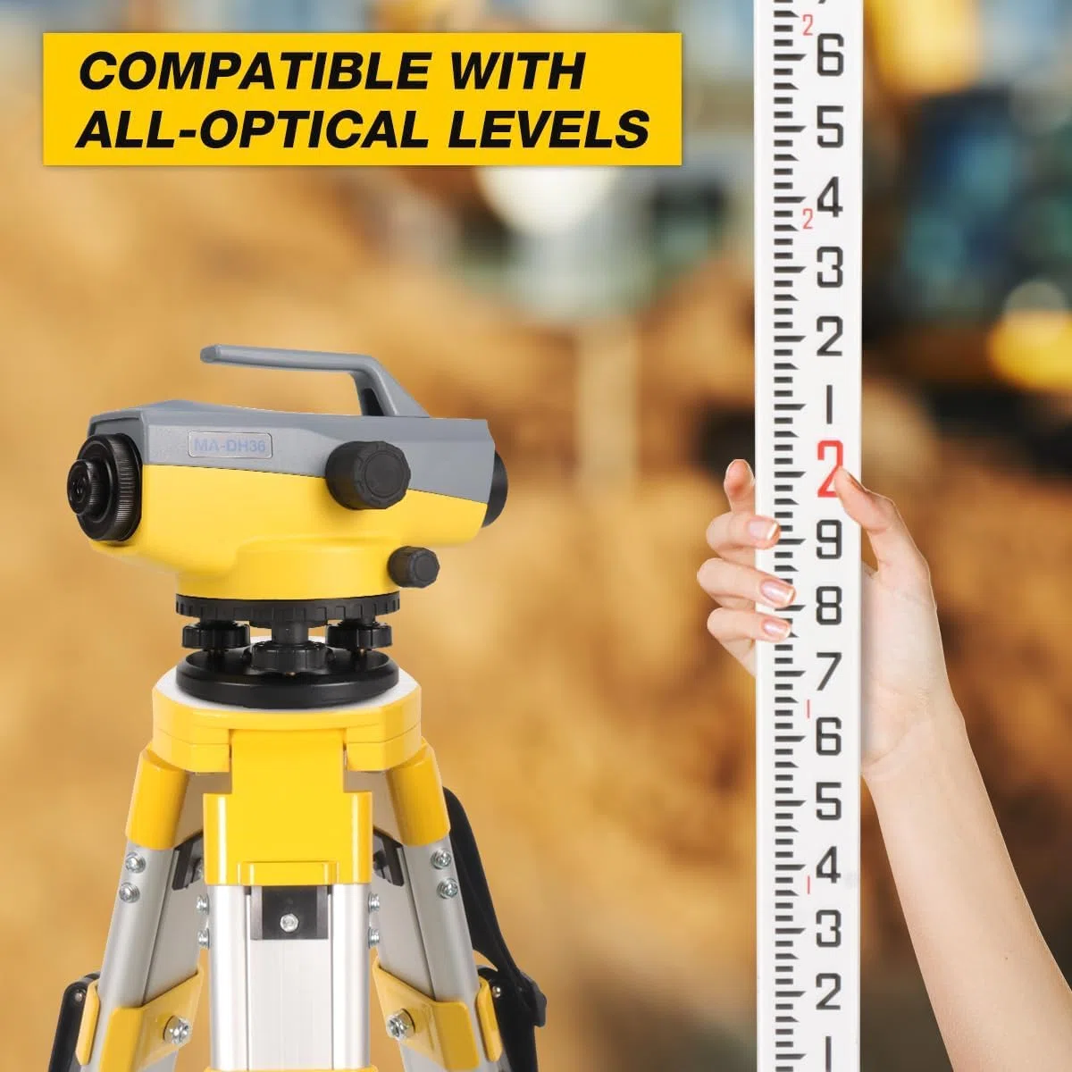 Treppiede di misurazione professionale e set di doghe telescopiche, in alluminio, 1,26 m, con piastra di livellamento graduata da 3 m, per rilevazioni terrestri, edilizia, ingegneria