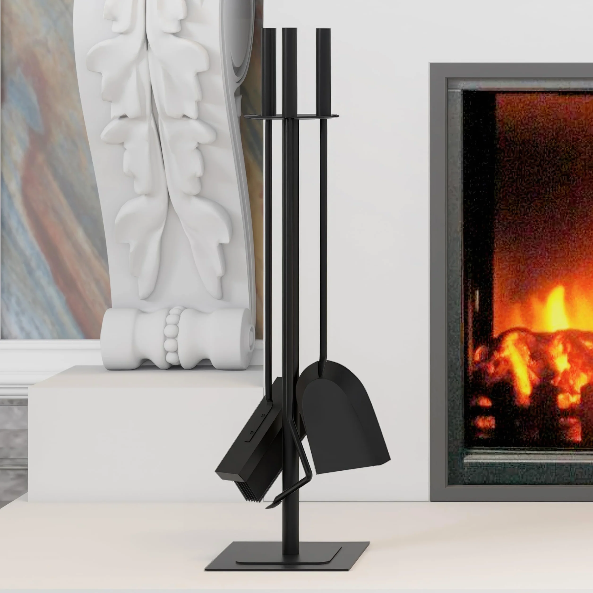 Kingson Set di 4 accessori per bruciatore di legna con spazzola, attizzatoio e pala, kit da focolare per interni 15 * 15 * 60CM