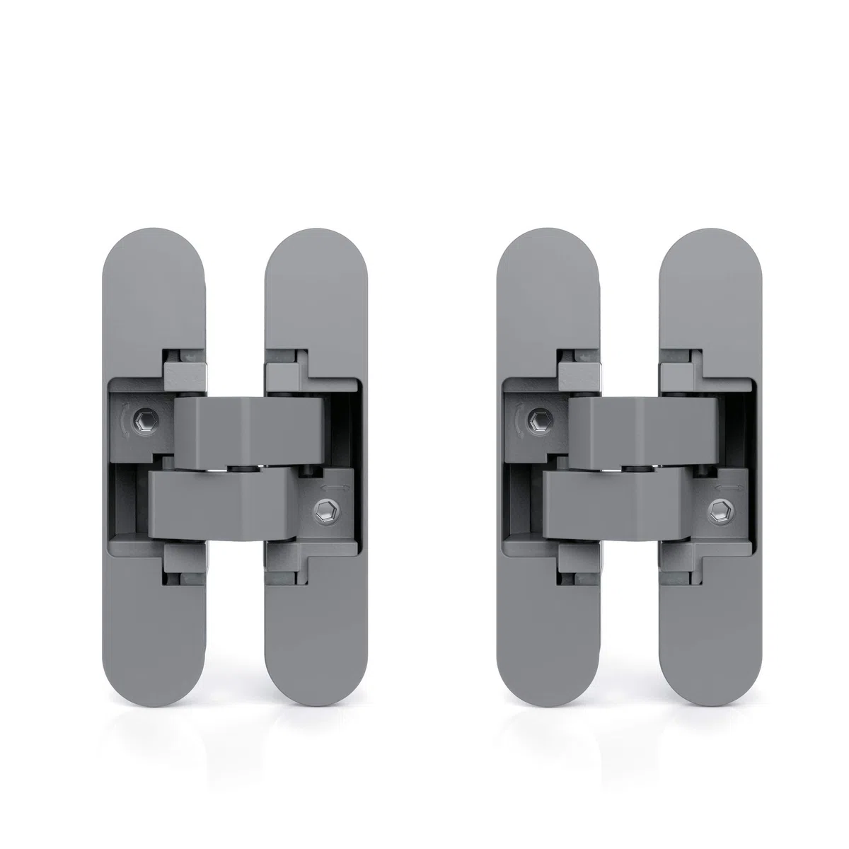 Emuca- Cerniere invisibili per porte di passaggio, lotto di 2 cerniere invisibili per porte pesanti, carico di 60 Kg, apertura 180º, zamak, grigio metallizzato