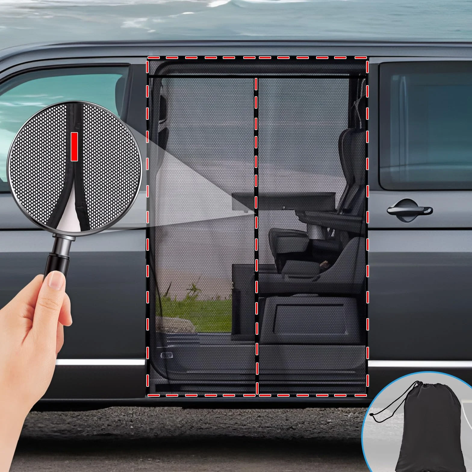 ZATOOTO Zanzariera Magnetica Compatibile VW T5 T6 per Porta Scorrevole, Zanzariera Protezione Insetti, Protezione Solare, Rete Ombreggiante Porta Laterale Campeggio