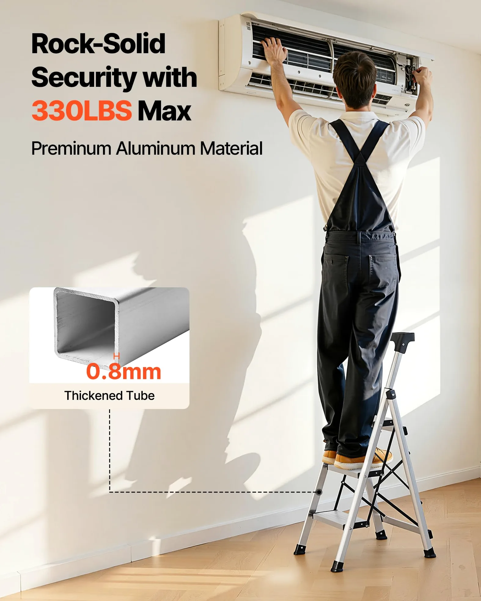 VEVOR Scaletta Pieghevole Salvaspazio con 3 Gradini con Ampio Pedale Antiscivolo e Impugnatura Comoda, Scala a Pioli Portatile in Alluminio con Capacità di 150 kg, Multiuso per Cucina, Casa