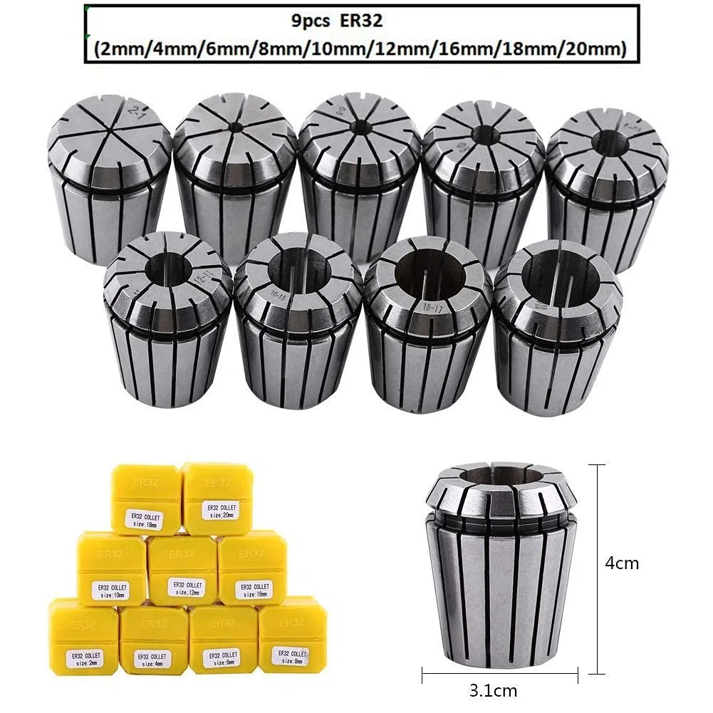Set di pinze a molla ER32 9 pezzi, mandrino ER32 2mm-20mm, per macchina incisione per il controllo di macchine CNC e utensili tornio di fresatura, 10-20mm