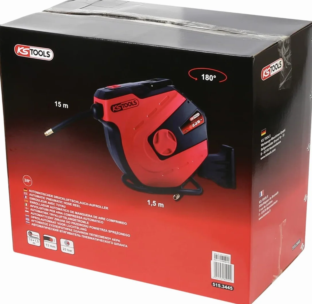KS Tools 515.3445 Avvolgitubi per aria compressa automatico, Ø 13 mm x 15 m
