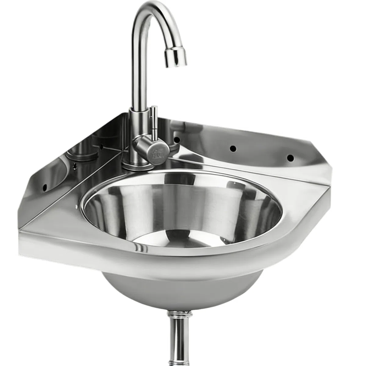 Lavello Angolare Acciaio Inox, Piccolo Lavello Da Parete 260 mm Con Rubinetto, Sifone E Tubi, Lavabo Compatto Per Camper, Barche, Bagno, WC, Garage, Facilmente Installabile